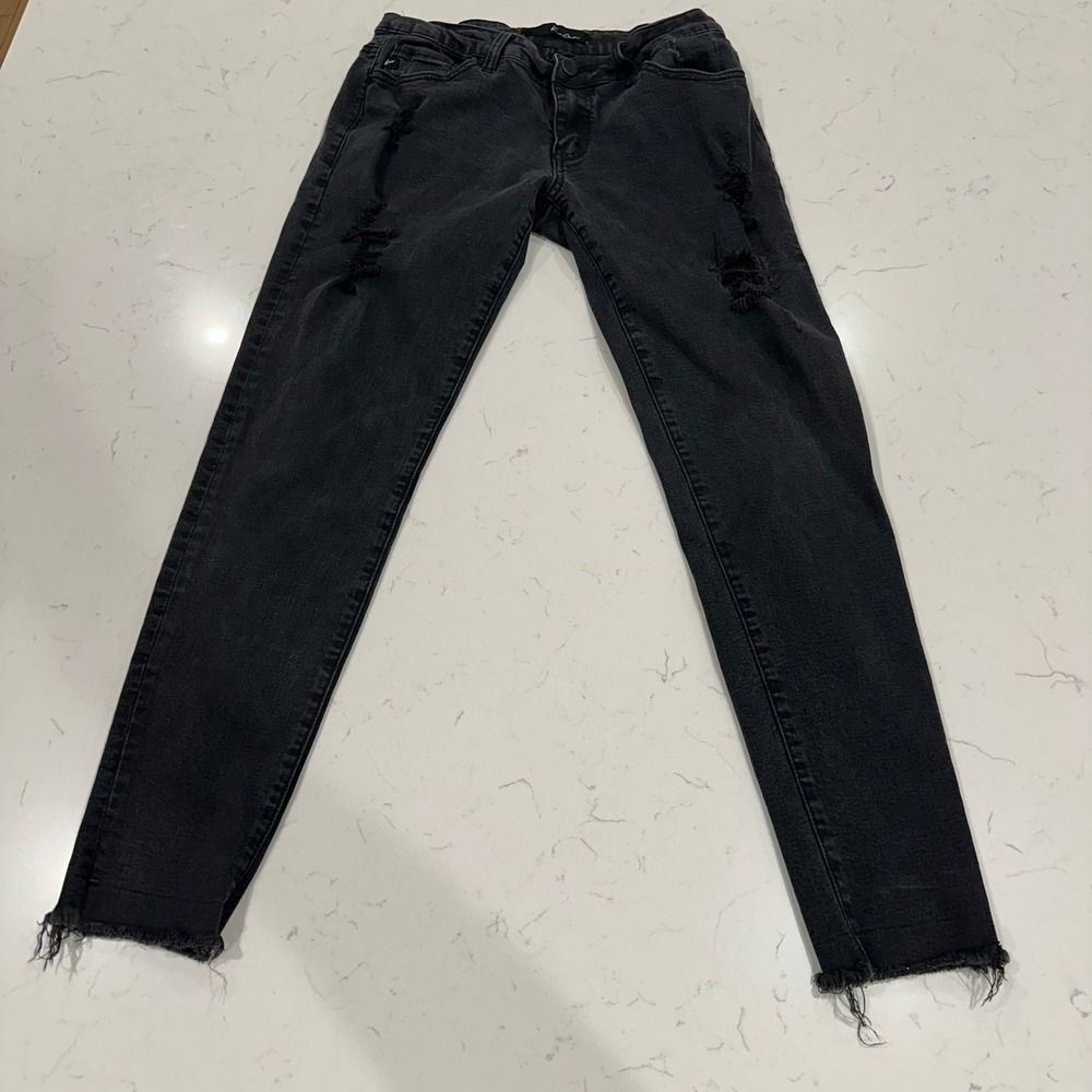KanCan Los Angeles Distressed Skinny Jeans Black Frayed Hem Stretch Size 9 28